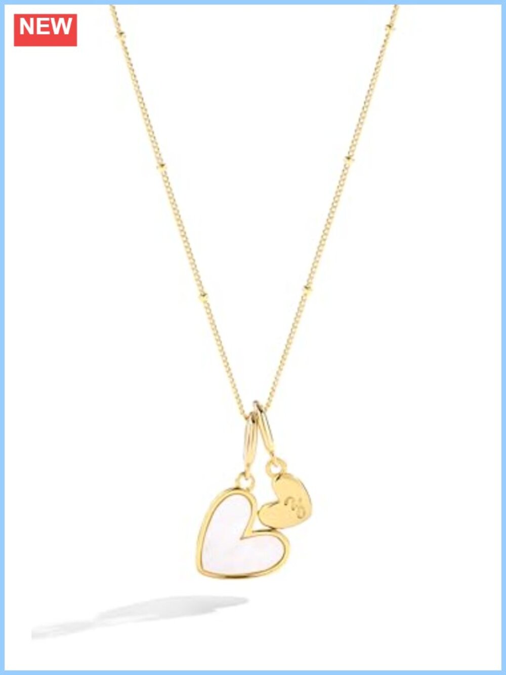 18K Gold Plated Mother of Pearl Heart Initial Necklace 16in